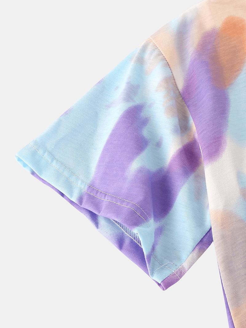 Kvinder Tie Dye Button Up Pocket Revere Krave Kortærmet Hjemmepyjamassæt