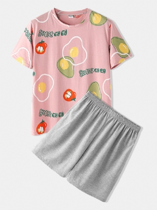 Mænd Casual Tegneserie Frugt Med Tryk Rund Hals Kortærmet Løs Pyjamas Sæt