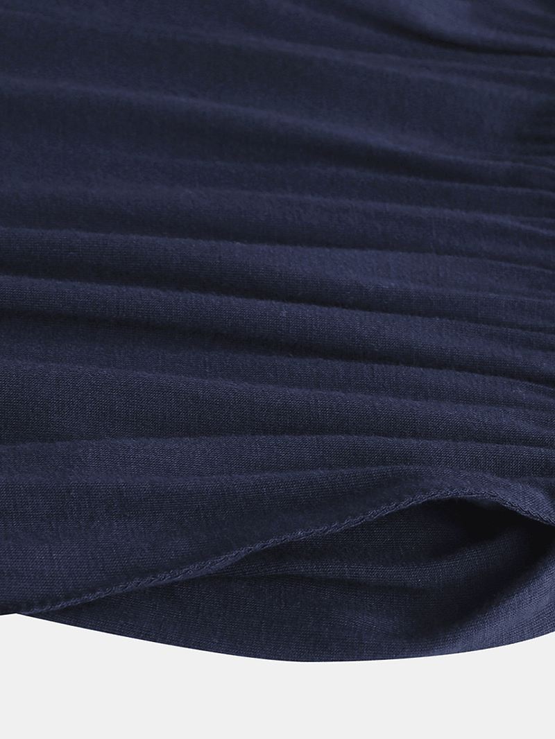 Mænd Ensfarvet Kortærmet Elastisk Talje Lommeshorts I To Stykker Nattøjssæt