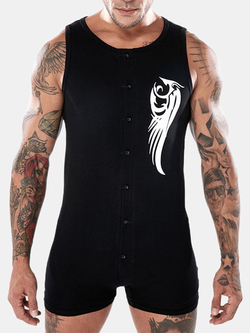Mænd Mode Med Tryk Bomuld Ærmeløs Jumpsuit Sport Hjem Nattøj