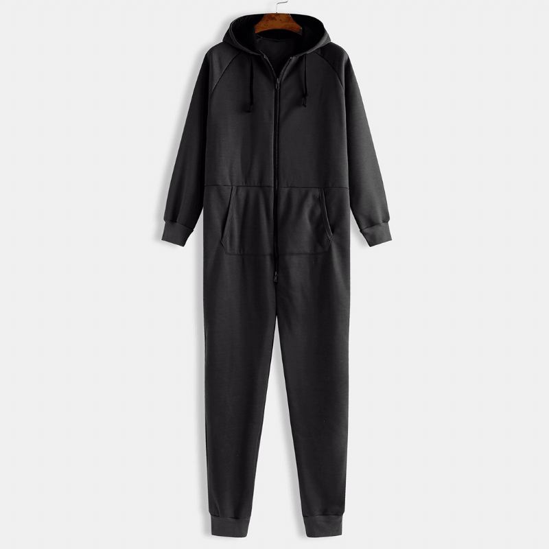 Mænd Mulit Pockets Thicken Loungewear Jumpsuit Med Lynlås Almindelig Hættepyjamas