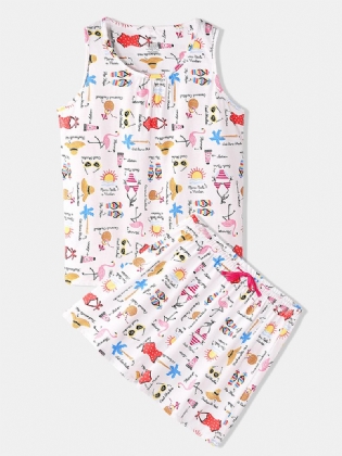 Plus Size Kvinder Funny Tegneserie Med Tryk Home Ærmeløse Softies Vest Pyjamas Sæt