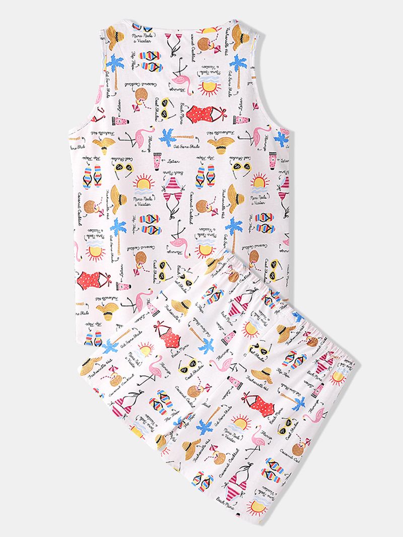 Plus Size Kvinder Funny Tegneserie Med Tryk Home Ærmeløse Softies Vest Pyjamas Sæt