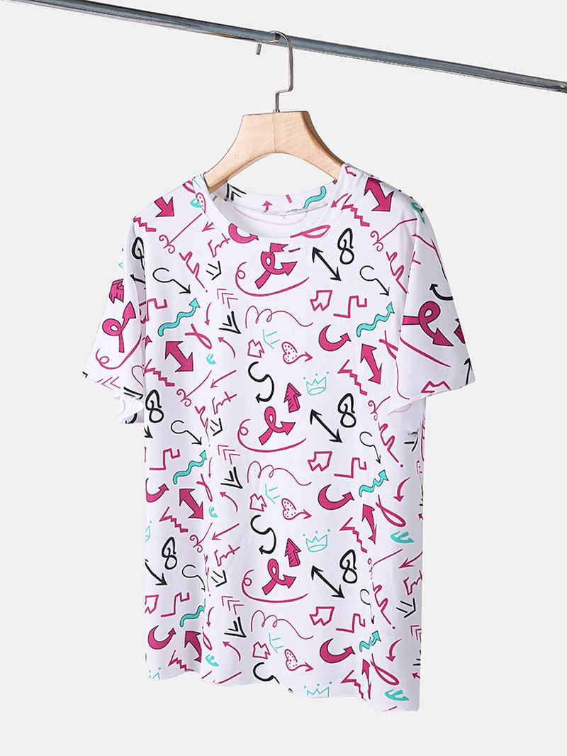 Plus Size Kvinder Graffiti Med Tryk Kortærmet Snøre Casual Pyjamas Sæt
