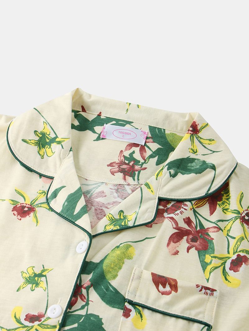 Plus Size Kvinder Plant Med Tryk Kortærmet Top Elastik Talje Bukser Hjem Casual Pyjamas Sæt