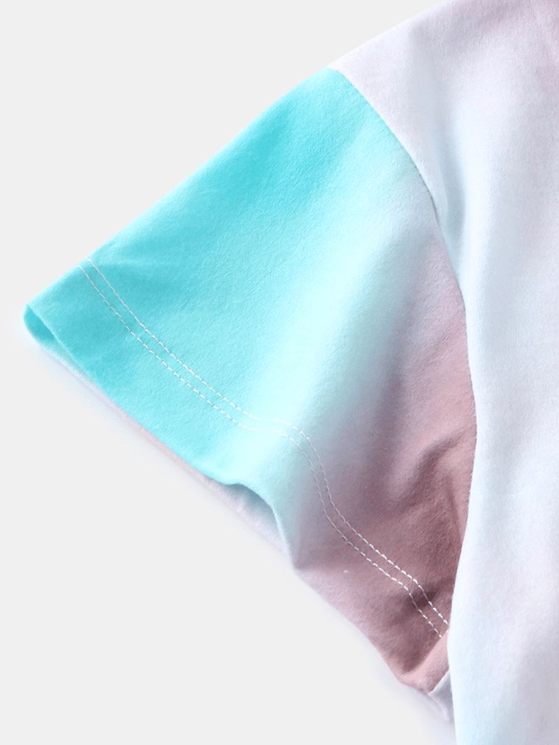 Tie Dye Med Tryk Loungewear Sæt Dradient Kortærmet Todelt Pyjamas