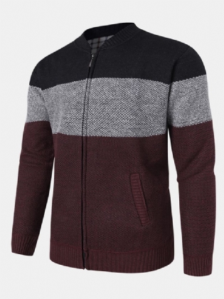 Herre Colorblock Strikket Lynlås Baseballkrave Sweater Cardigans