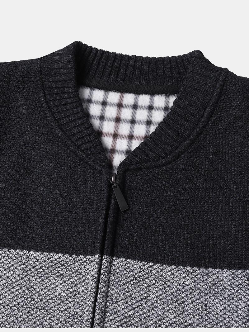 Herre Colorblock Strikket Lynlås Baseballkrave Sweater Cardigans