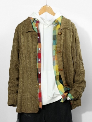 Herre Ensfarvet Strikning Toggle Sweater Cardigans