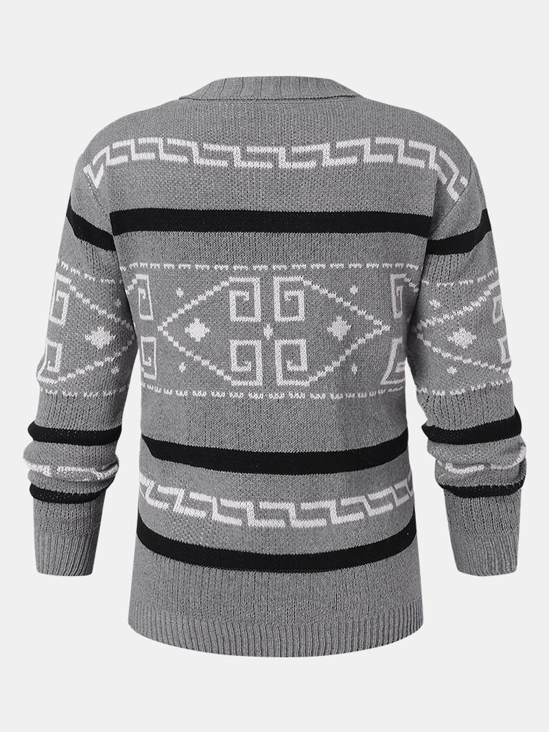 Herre Etnisk Med Tryk Lynlås Strikket Casual Slim Fit Langærmet Cardigan Sweater