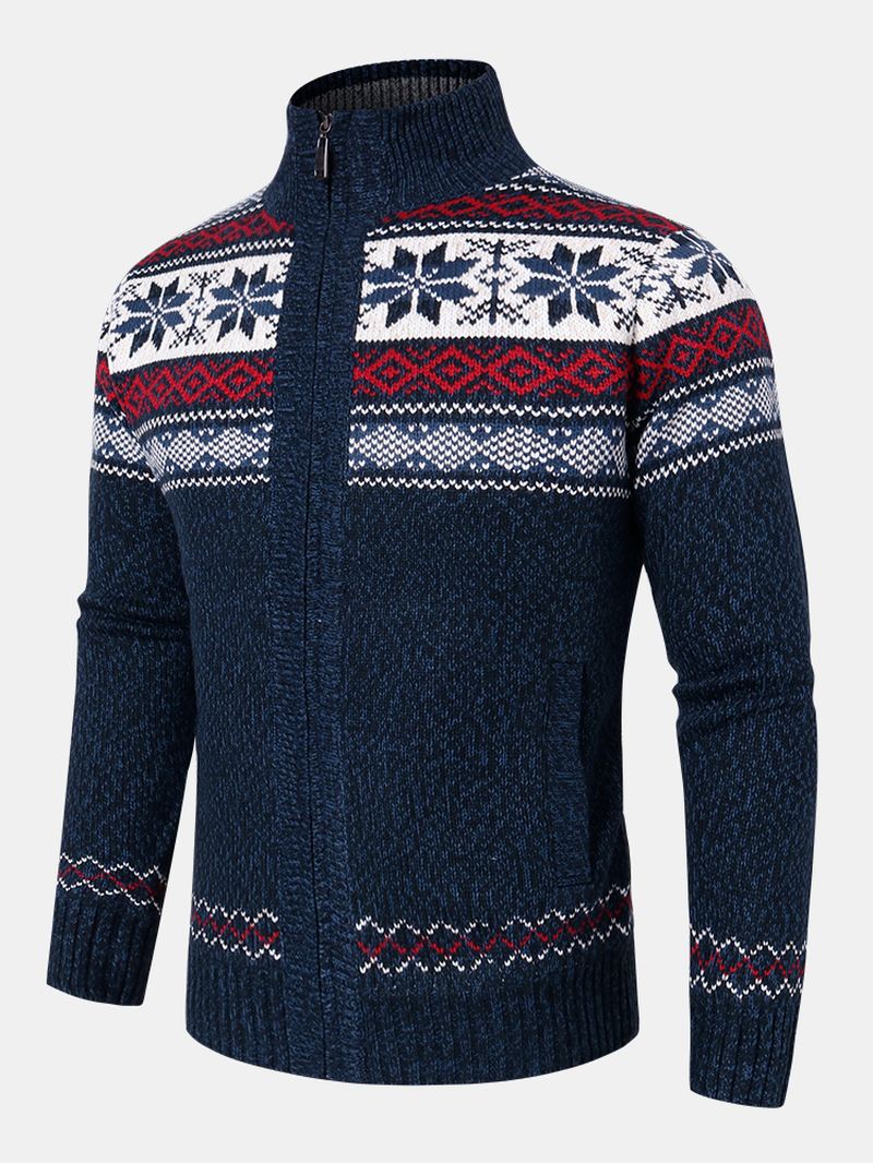 Herre Geometrisk Grafik Strikket Fleece Foret Varm Sweater Cardigans