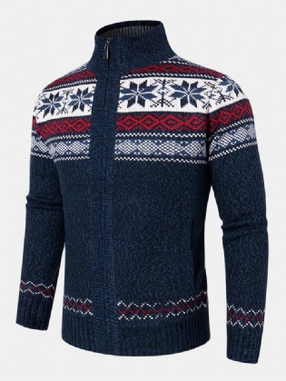 Herre Geometrisk Grafik Strikket Fleece Foret Varm Sweater Cardigans