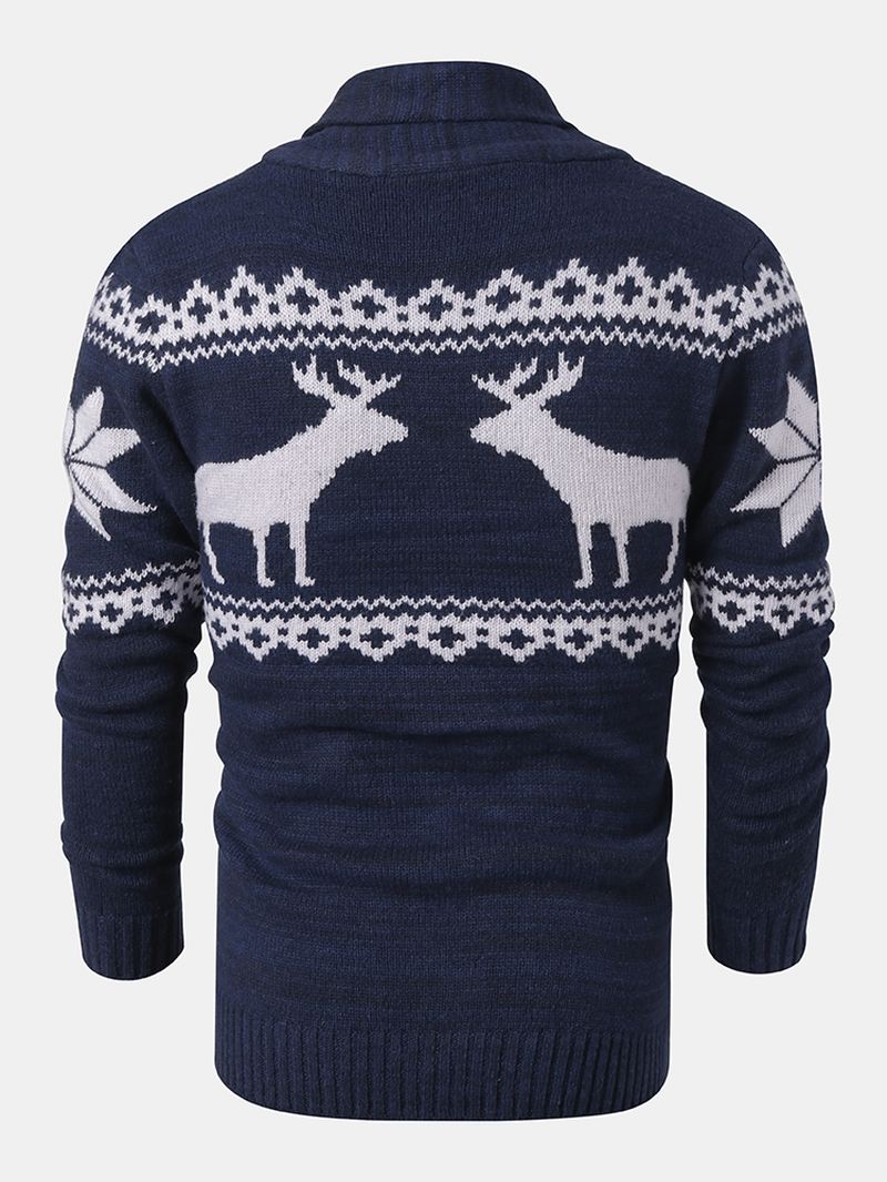 Herre Jul Rensdyr Knap Tyk Varm Casual Strikket Cardigan Sweater