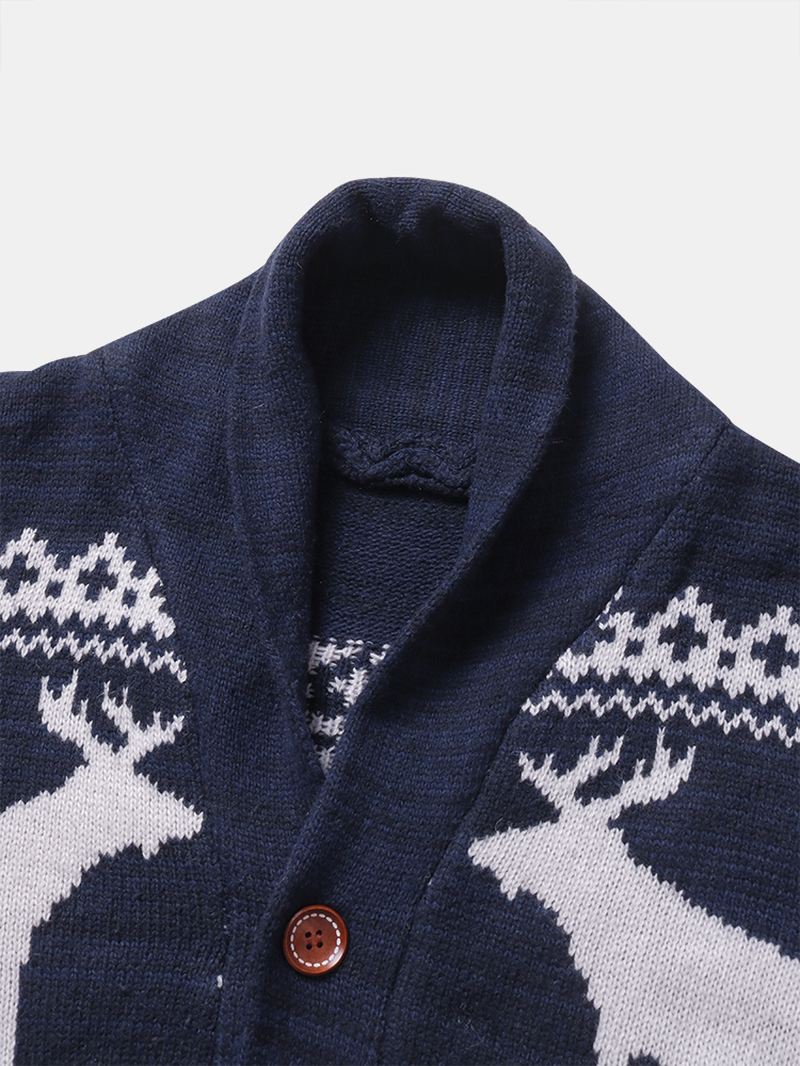 Herre Jul Rensdyr Knap Tyk Varm Casual Strikket Cardigan Sweater