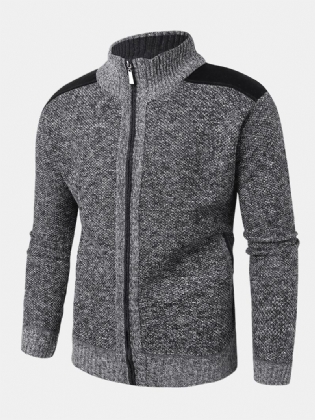 Herre Patchwork Lynlås Foran Strikket Patched Ærmer Varme Cardigans
