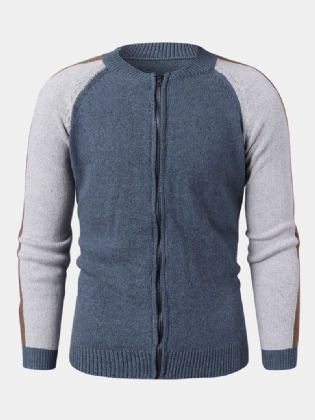 Herre Patchwork Rygbogstavmønster Lynlås Foran Strikkede Casual Cardigans