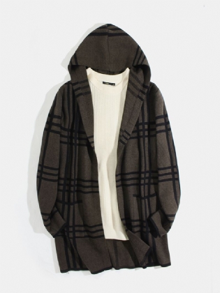 Herre Plaid Åben Front Langærmede Lommer Strikkede Cardigans