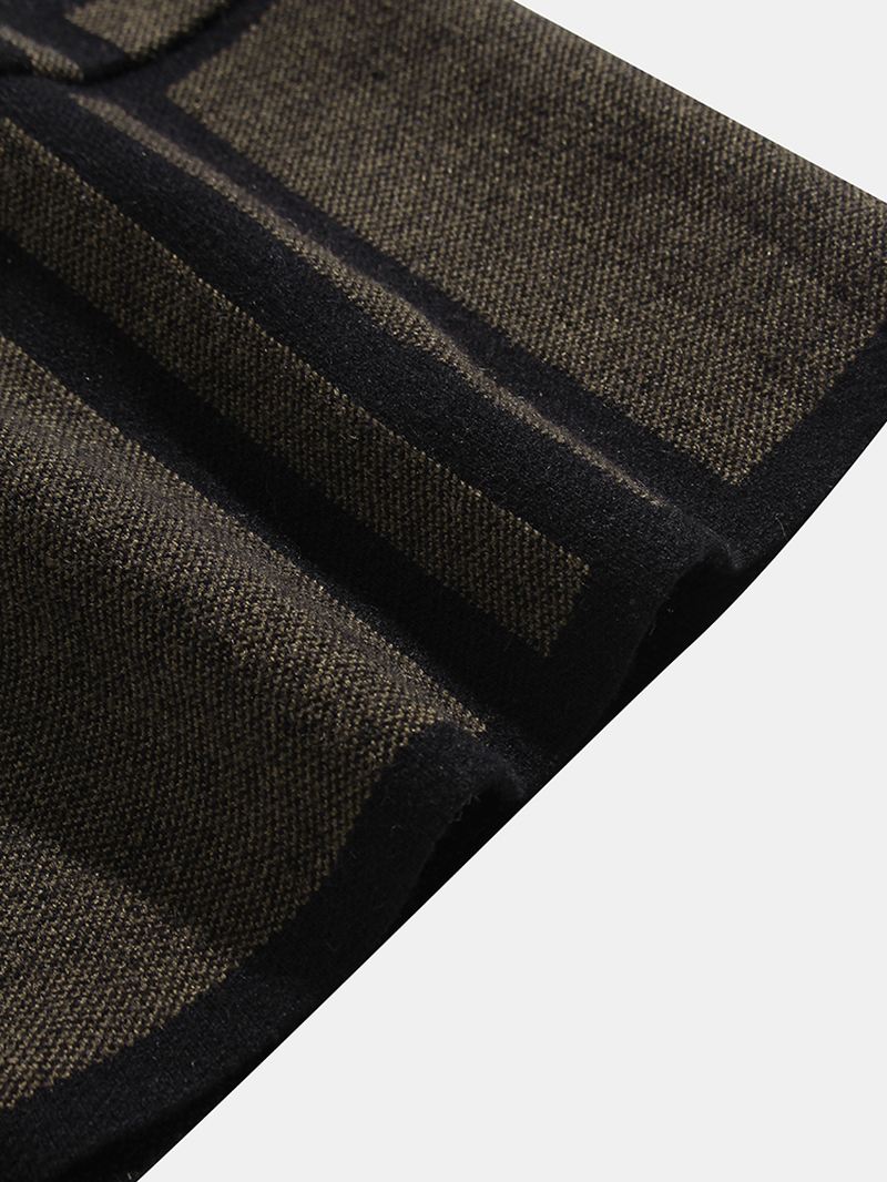 Herre Plaid Åben Front Langærmede Lommer Strikkede Cardigans