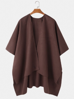 Herre Solid Åben Front Casual Høj Lav Hem Oversized Cape Cardigans