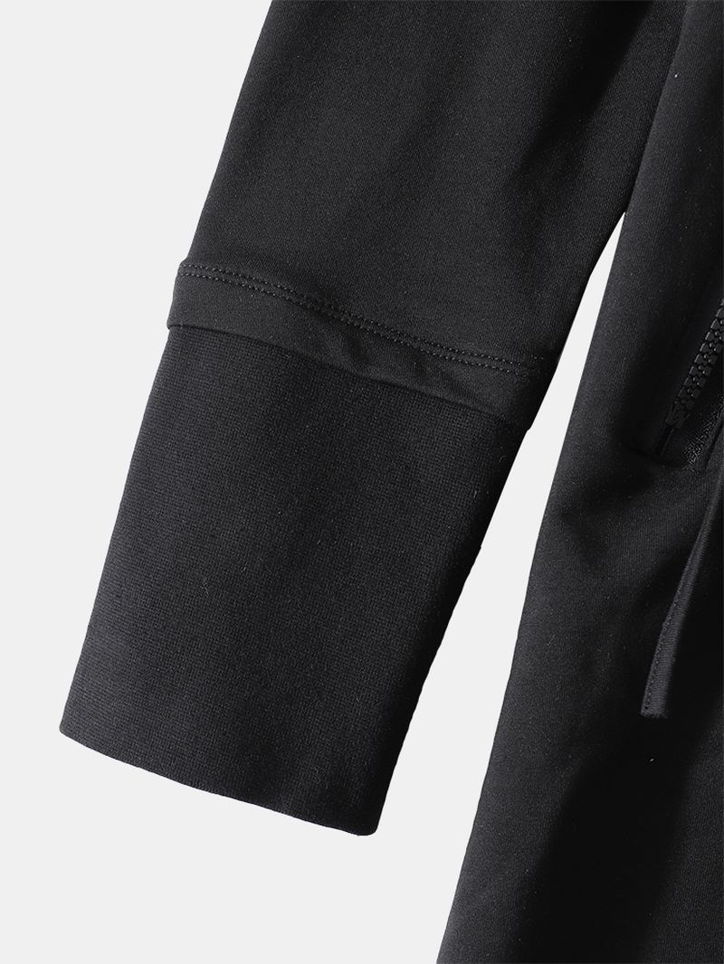 Herre Sort Hætte Med Lynlås Uregelmæssig Søm Langærmet Designcardigans Med Lomme