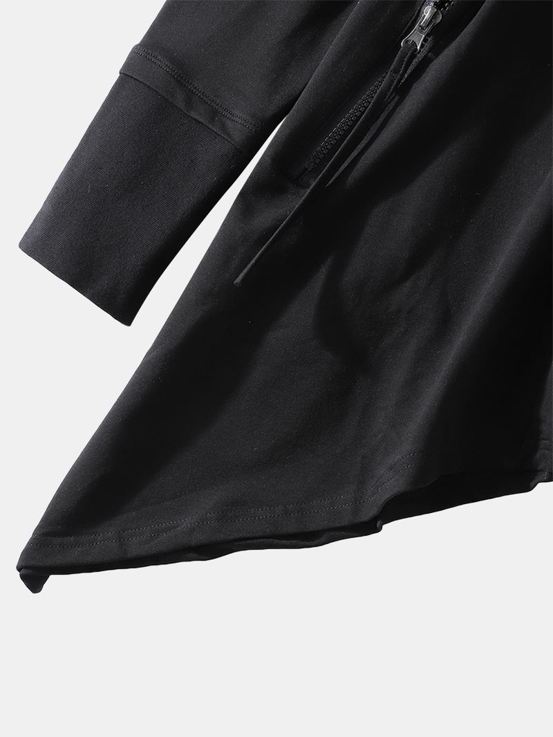 Herre Sort Hætte Med Lynlås Uregelmæssig Søm Langærmet Designcardigans Med Lomme