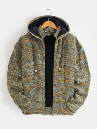 Herre Strikkede Lynlås Vintage Cardigans Med Hætte Med Lomme