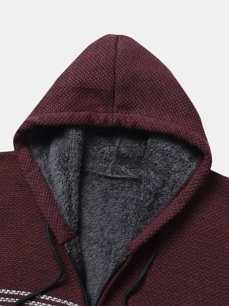 Herre Stripe Colorblock Strikket Fleeceforet Varm Hættecardigans Med Lomme