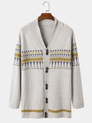 Herre Vintage Mønster Strik Knap Foran Casual Raglanærmede Cardigans