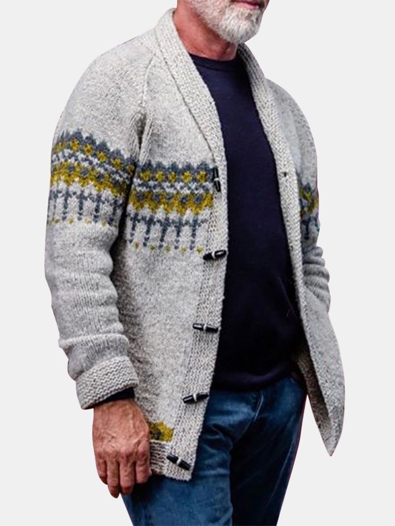 Herre Vintage Mønster Strik Knap Foran Casual Raglanærmede Cardigans