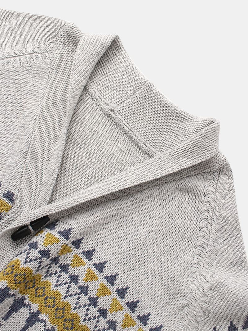 Herre Vintage Mønster Strik Knap Foran Casual Raglanærmede Cardigans