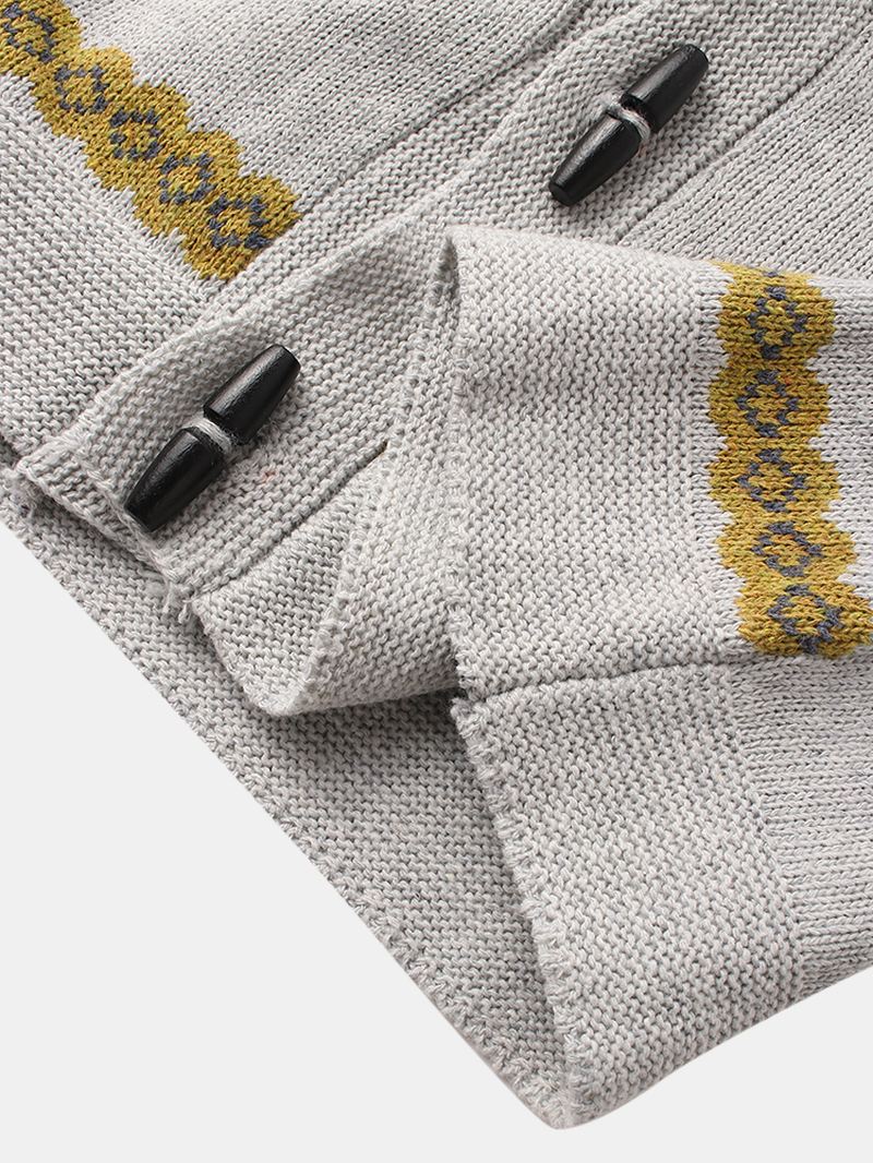Herre Vintage Mønster Strik Knap Foran Casual Raglanærmede Cardigans