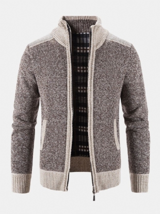 Mænd Strikket Plus Fløjl Høj Hals Elastisk Hem Lommer Lynlås Sweater Cardigans