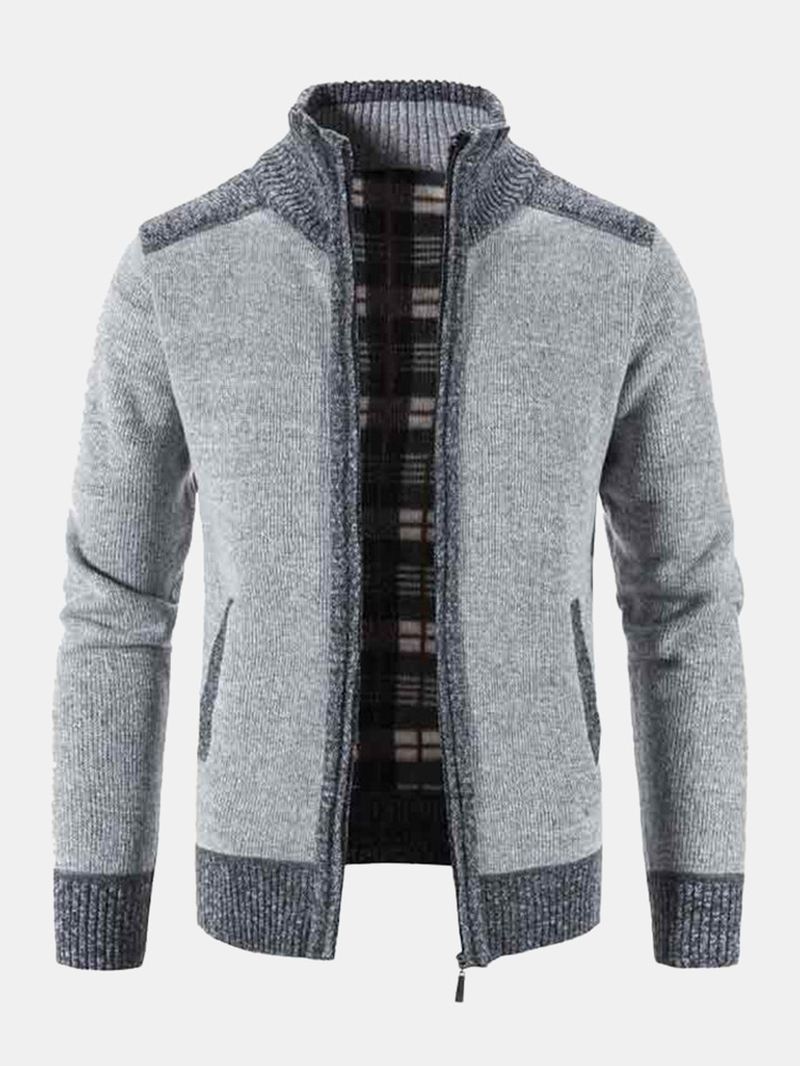 Mænd Strikket Plus Fløjl Høj Hals Elastisk Hem Lommer Lynlås Sweater Cardigans