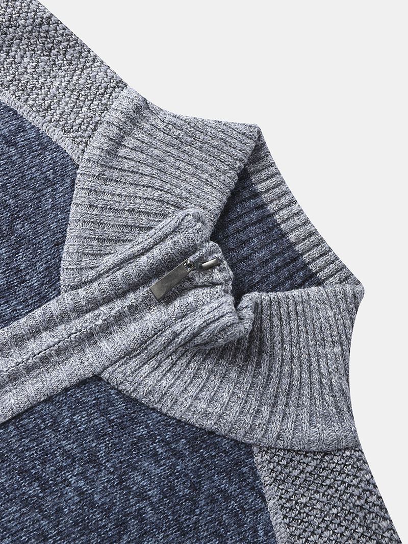 Mænd Strikket Plus Fløjl Høj Hals Elastisk Hem Lommer Lynlås Sweater Cardigans