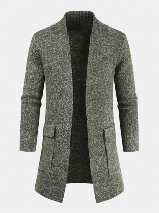 Strikket Almindelig Langærmet Mellemlængde Casual Sweater Cardigan Med Lomme