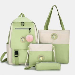4 Stk Canvas Preppy Multifunktions Kombinationstaske Tote Stor Kapacitet Rygsæk Crossbody Clutch Tegnebog