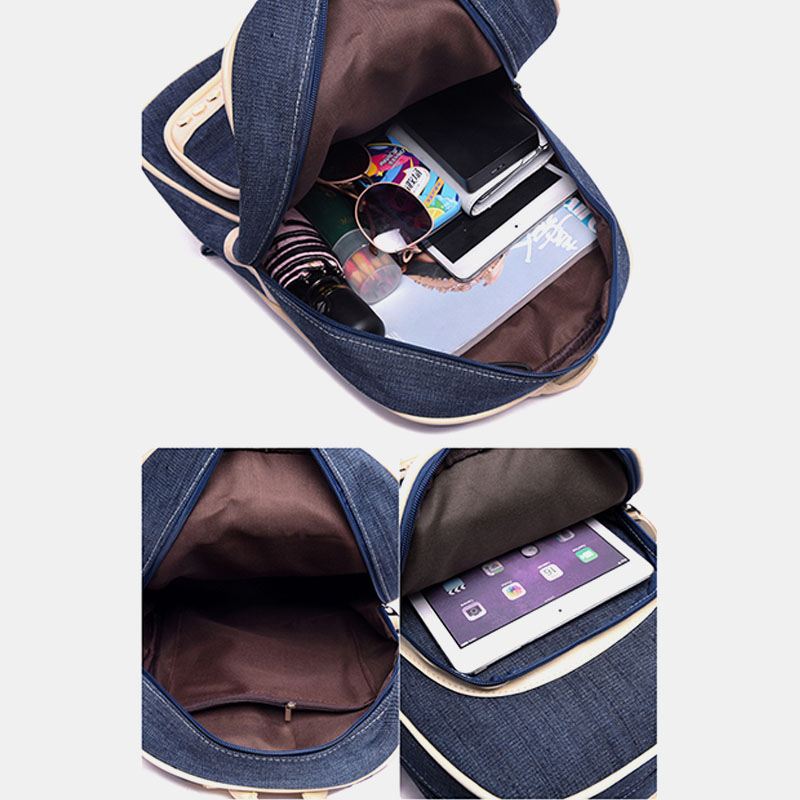 Kvinder Canvas Cute Kat Med Tryk Patchwork Casual Rygsæk Skoletaske