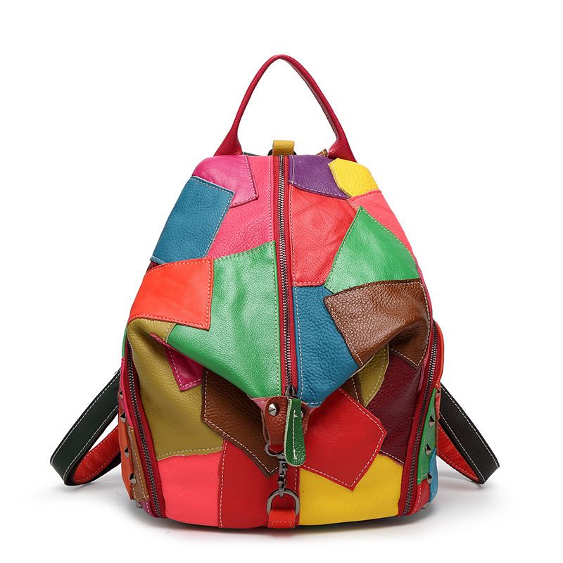 Kvinder Casual Patchwork Ægte Læder Skuldertasker Med Stor Kapacitet Crossbody-tasker