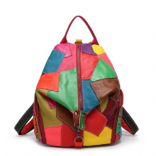 Kvinder Casual Patchwork Ægte Læder Skuldertasker Med Stor Kapacitet Crossbody-tasker
