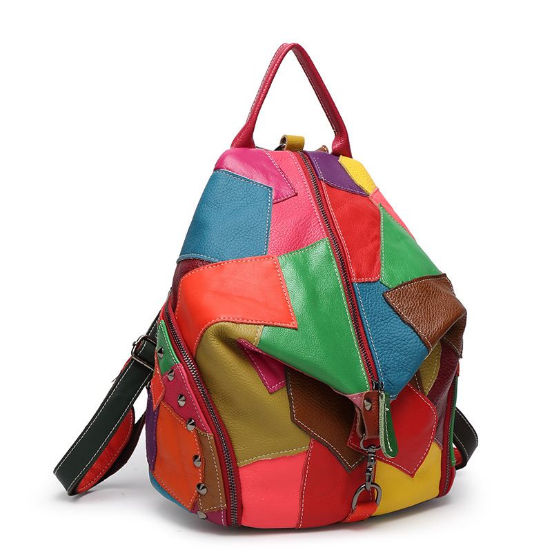 Kvinder Casual Patchwork Ægte Læder Skuldertasker Med Stor Kapacitet Crossbody-tasker