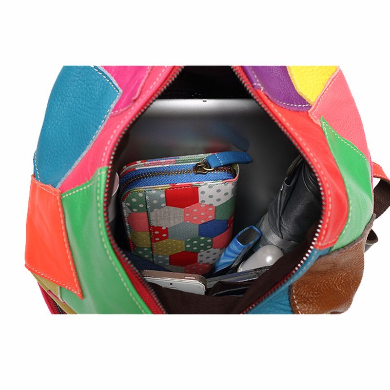 Kvinder Casual Patchwork Ægte Læder Skuldertasker Med Stor Kapacitet Crossbody-tasker