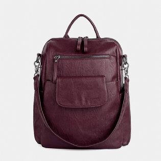 Kvinder Ensfarvet Vandtæt Multi-carry Rygsæk Stor Kapacitet Ryg Anti-tyveri Lomme Skuldertaske Crossbody Taske