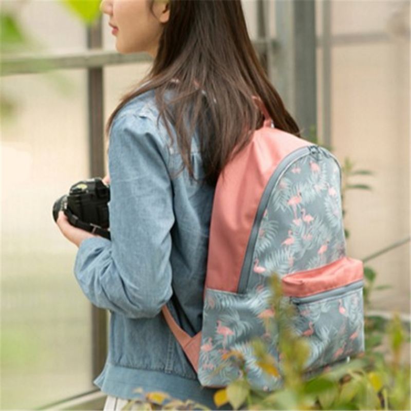 Kvinder Flamingo Tegneserie Udskrivning Rygsæk Floral Casual Pige Skoletaske