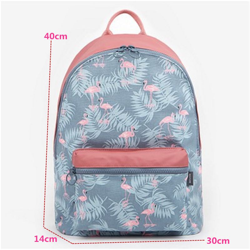 Kvinder Flamingo Tegneserie Udskrivning Rygsæk Floral Casual Pige Skoletaske