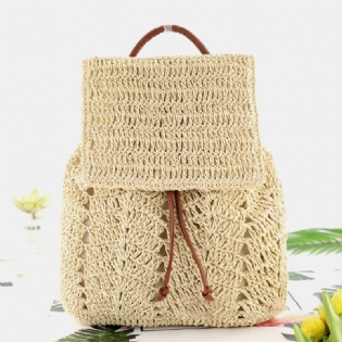 Kvinder Mori Series String Straw Bag Dual-use Woven Bag Retro Beach Bag Rygsæk