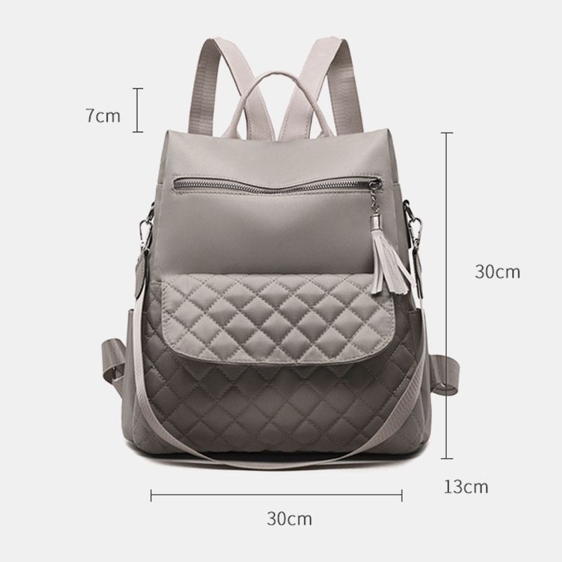 Kvinder Multi-carry Oxford Diamond Pattern Anti-theft Vandtæt Tassel Casual Rygsæk