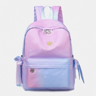 Kvinder Oxford Farve Gradient Øretelefon Hul Bowknot Casual Studeng Bag Rygsæk