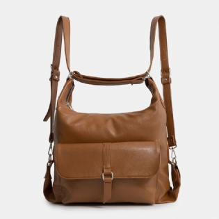 Kvinder Vintage Pu Læder Multifunktion Stor Kapacitet Rygsæk Casual Multi-carry Crossbody Taske