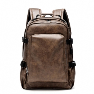 Mænd Business Pu Læder Solid Rygsæk Casual Computertaske