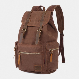 Mænd Canvas Retro Multifunktion 14 Tommer Laptop Taske Casual Stor Kapacitet Snøre Vandtæt Rygsæk